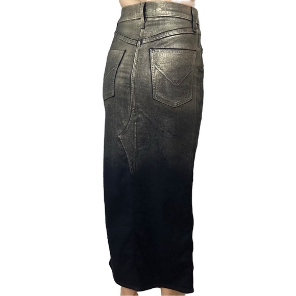 Hudson Denim Midi Skirt Jean Reconstructed Metallic Silver Blue Cotton Size 28 - Picture 2 of 8